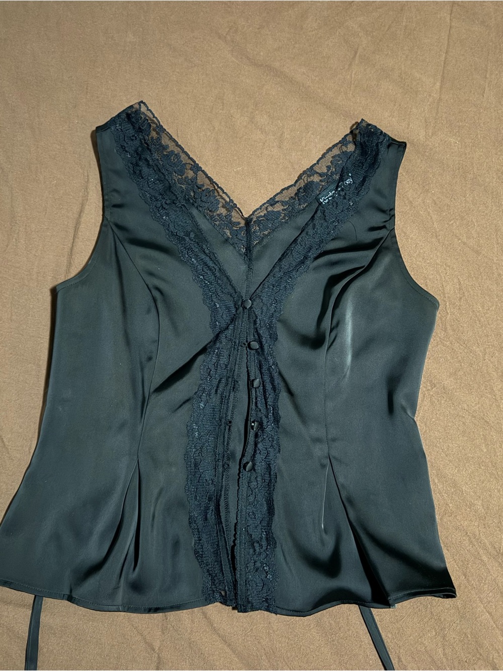 Black Lace-Trim Satin Camisole Top